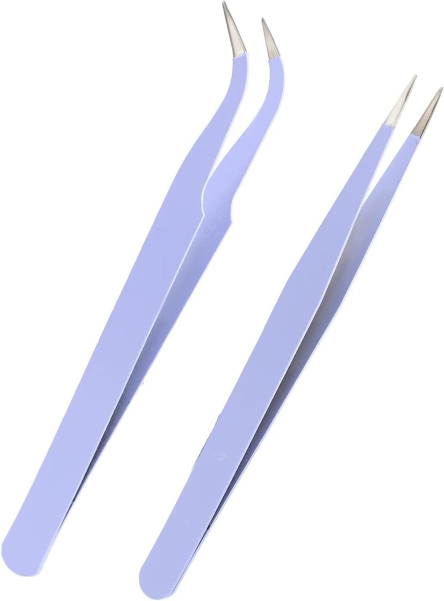 Set van 2 RVS Wimperpincetten met Rechte en Gebogen Punt voor Valse Wimpers en Wimperextensions