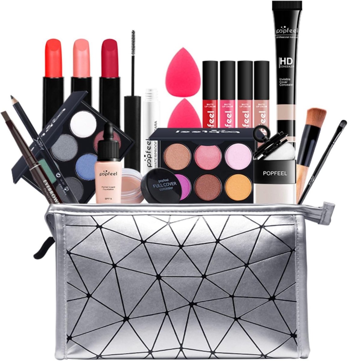 Complete Make-up Set met 20 Stukken - Oogschaduw, Lippenstift, Borstels, Concealer, Mascara en Toilettas voor een Professionele Look