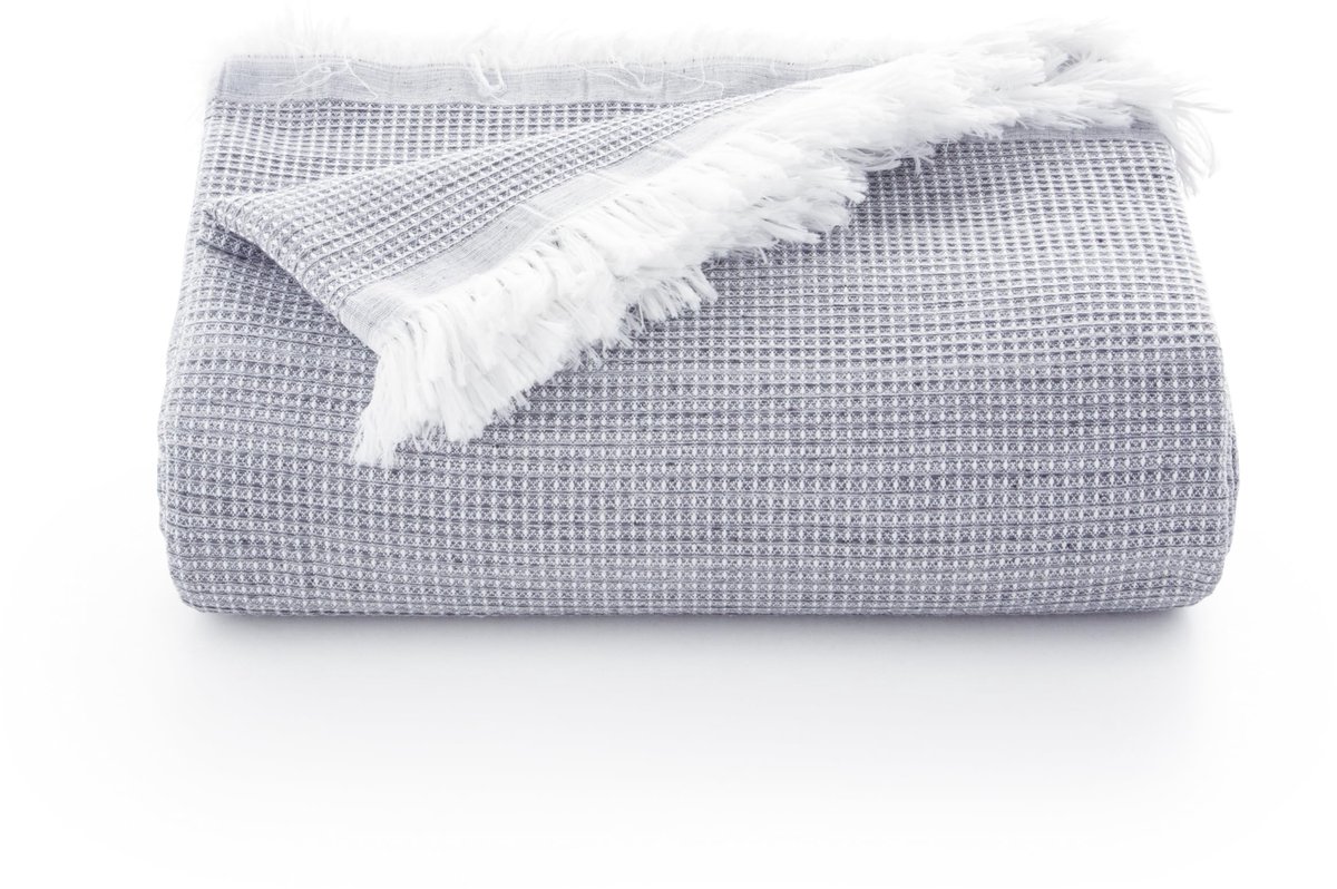 Multifunctionele sprei voor bed en bank. Plaid Foulard, sprei, zachte en ademende bankdeken van wafel-katoen - 180x140cm, grijs