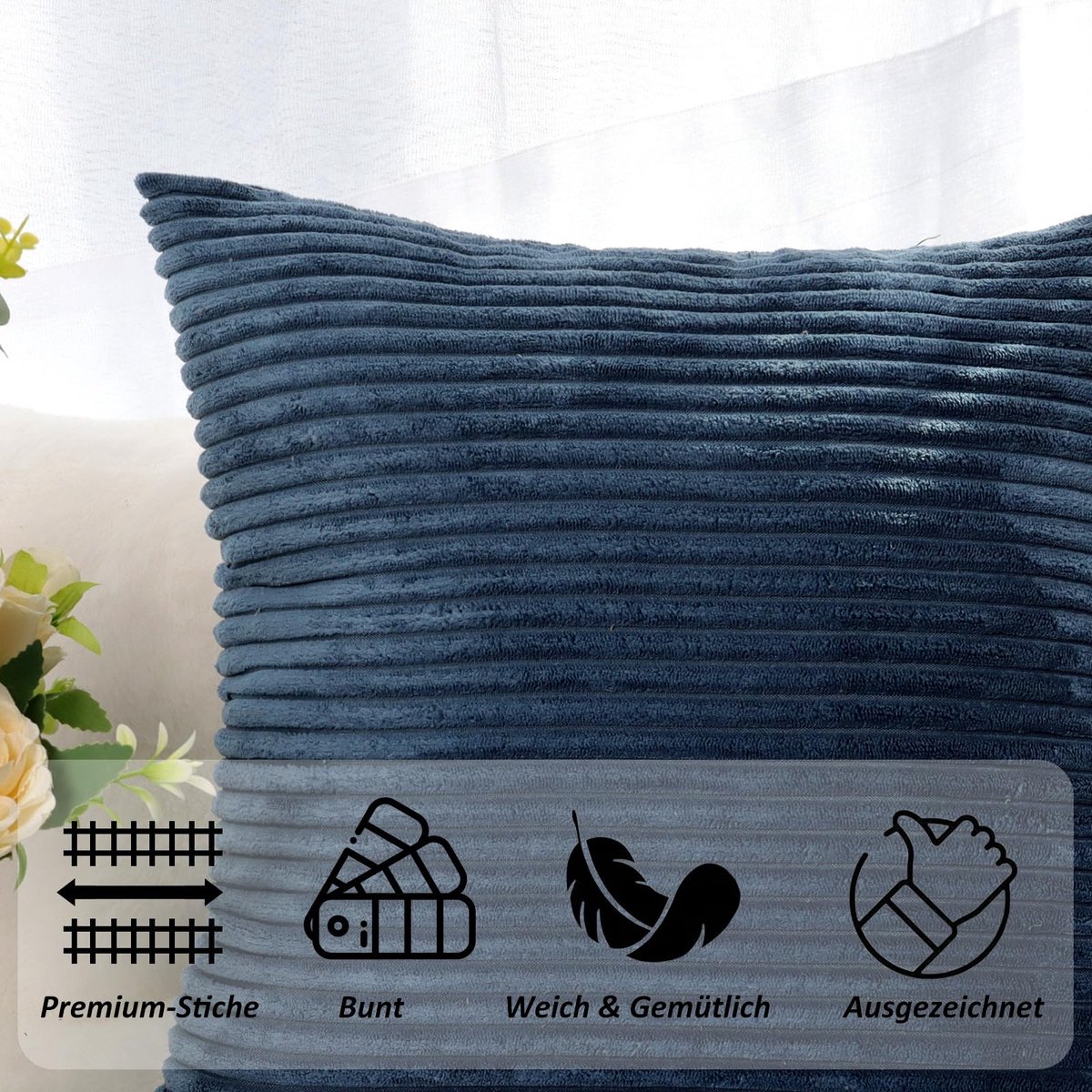 Kussenhoes 45x45 cm, Crème Corduroy Kussenslopen met Onzichtbare Rits voor Bank, Woonkamer en Slaapkamer 2 Stuks