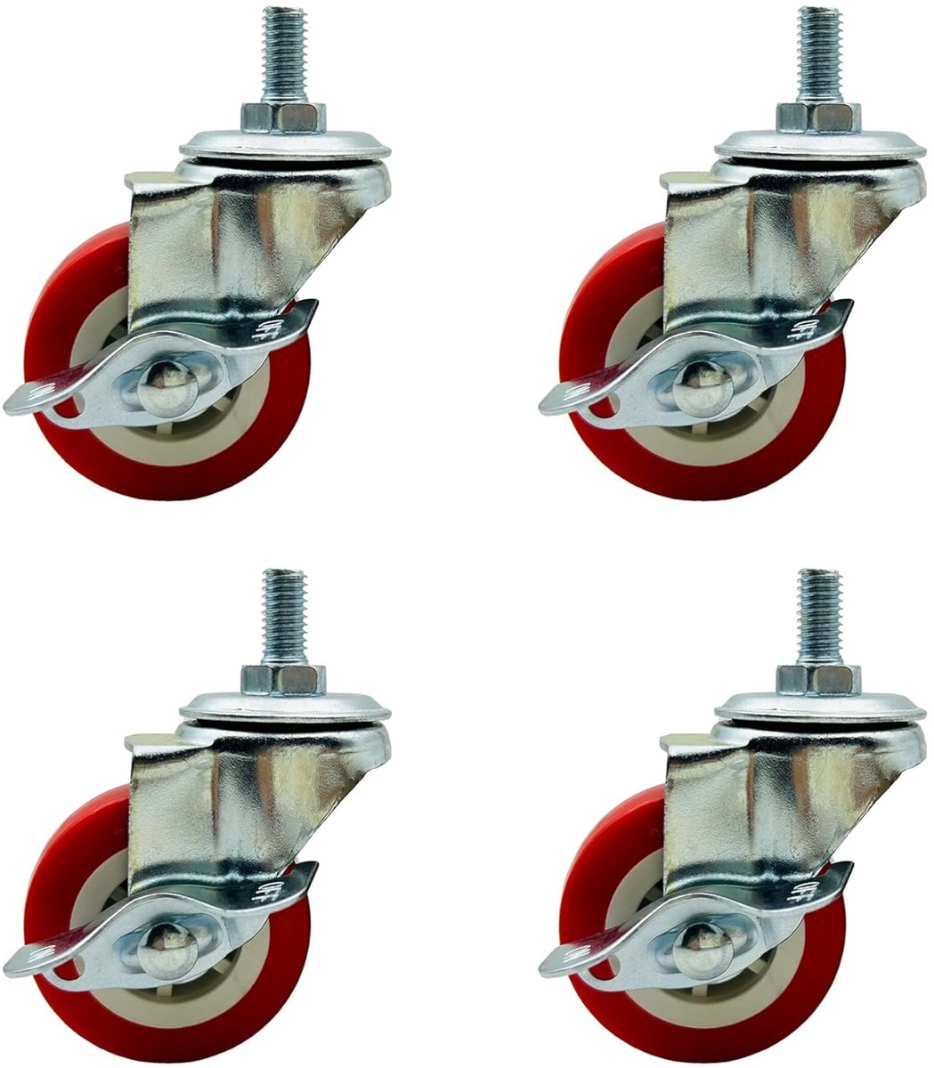 Zwenkwielen met Rem PU Wielen met Schroefdraadmontage IC4214A 360 Graden Multifunctionele Wielen Afmeting Ø 50mm Set van 4 Stuks