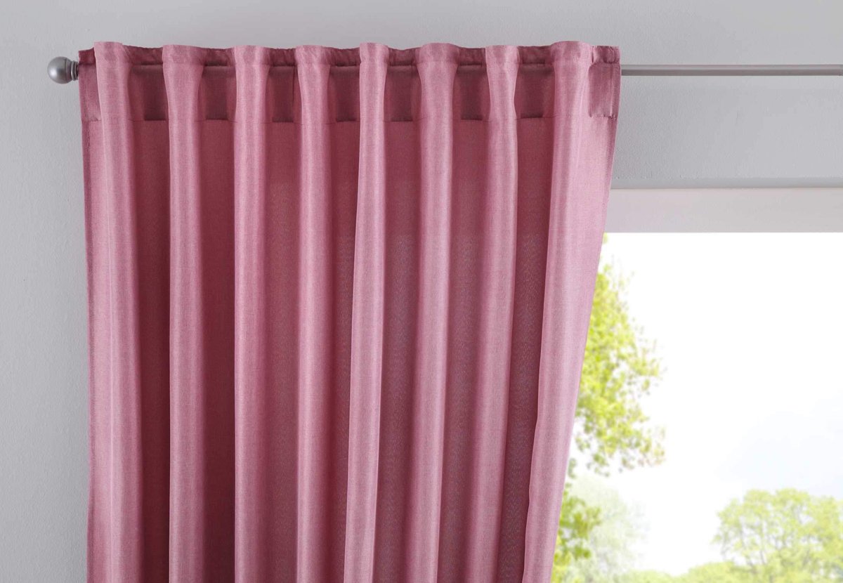 Gordijnbox, gordijn, verborgen lussen, ondoorzichtig, linnenlook, gordijn, gemêleerd, gordijnband met gordijnhouder, 100% polyester, oudroze, afmetingen h x b 250 x 140 cm