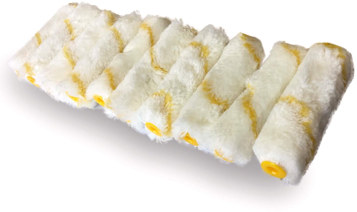 4KIT741c – set met 10 miniwielen met gele strepen, polyamide 100 mm | lak voor radiatoren, vlakke oppervlakken, schalen, boten,