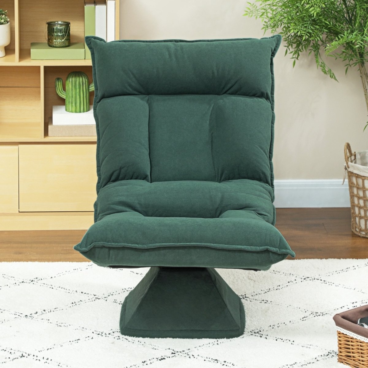 HAUSS SPOLE Bodensessel - 360° Draaibaar - 5-Traps Verstelbare Rugleuning - Opvouwbare Loungestoel Voor Woonkamer En Gaming - Polyester Groen