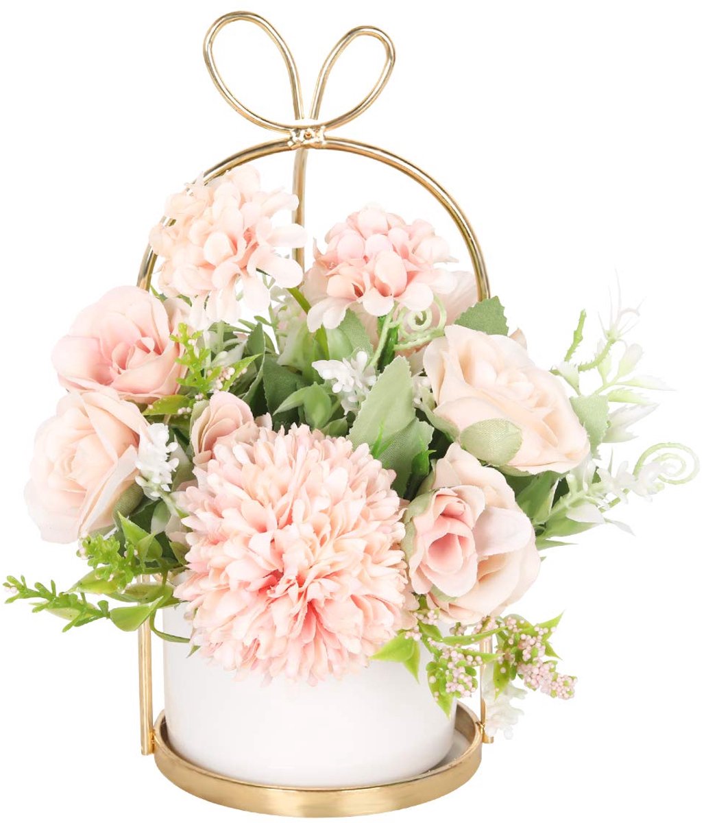 Vaas nep hortensia en chrysant bloemstuk voor thuis bruiloft decor, tafel middenstuk, woonkamer bureau decoratie
