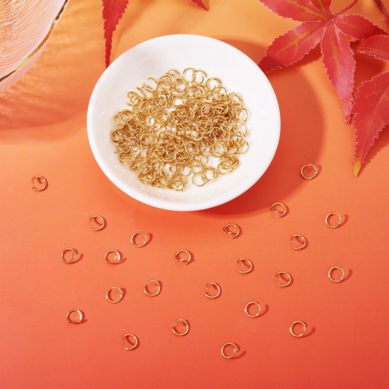 200 stuks gouden roestvrijstalen open springringen 8mm rond 1mm dik ronde ongesoldeerde ringconnectoren voor kettingmaliën sieraden maken — afbeelding 5