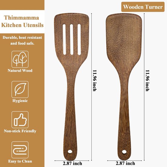 Spatel, houten lepel met gat, keukengerei, spatel, wok, spatolas, plat, houten lepel, keukengerei, spatolas, 2 stuks, voor keuken, restaurant — afbeelding 2