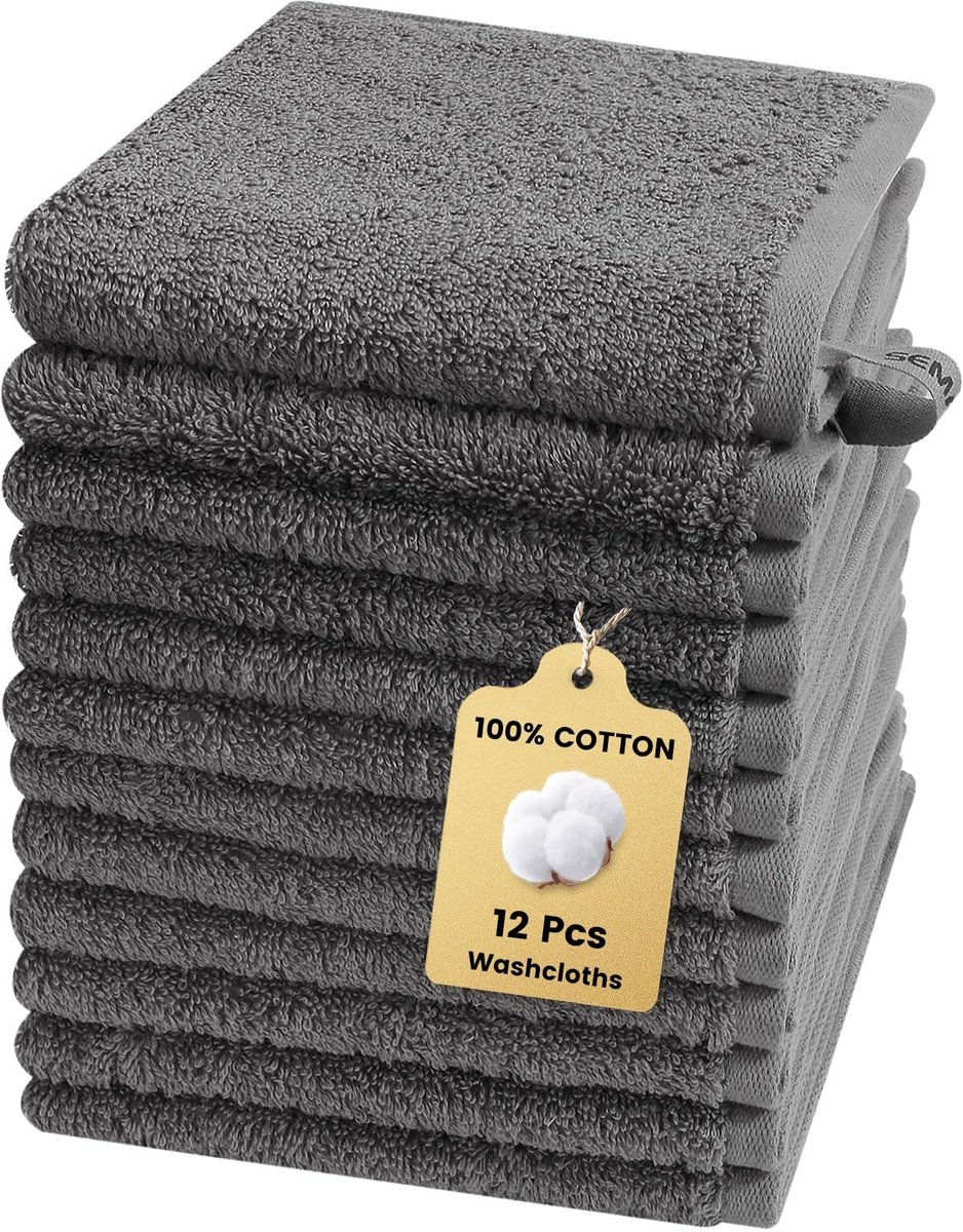 SolidKeus - Set van 12 Zachte Katoenen Washandjes voor Gezicht en Lichaam