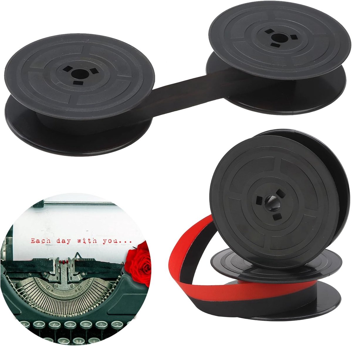 Ink Ribbon voor Typemachines, Geschikt voor Klassieke Modellen, Dubbel Gewikkeld, 23 ft, Rood en Zwart, Nylon, Kleurband voor Typemachines, Typemachine Accessoires