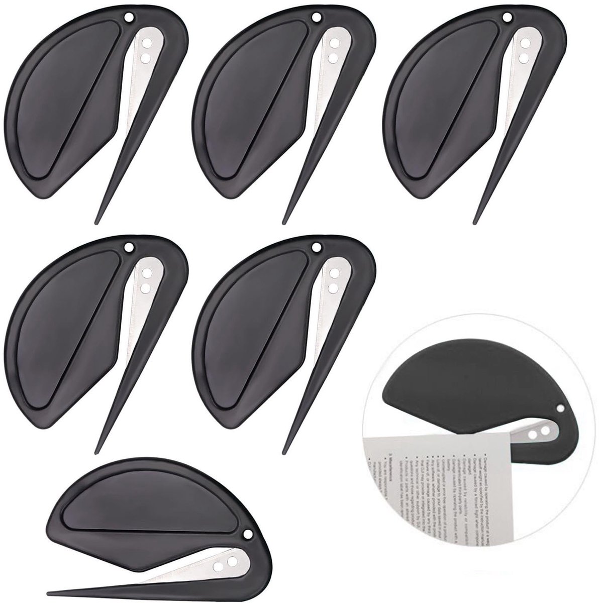 Zwarte Briefopener Set van 6, Mini Envelop Opener met Metaal Blade, Perfect voor Pakket en Papier Snijden