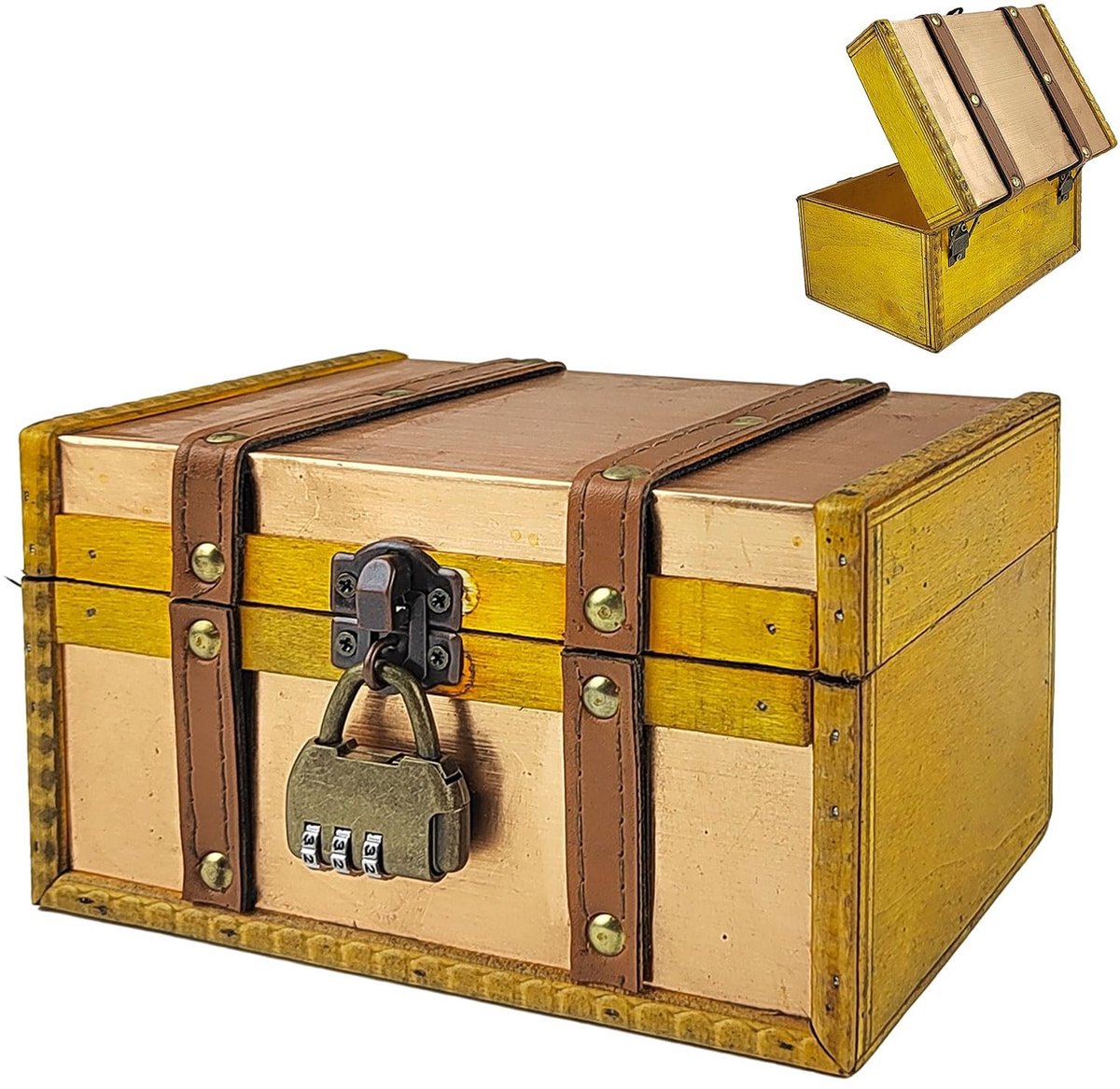 SolidKeus - Vintage Houten Schatkist met Cijferslot