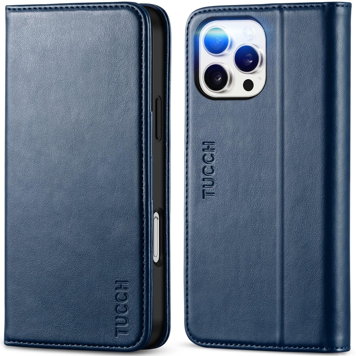 SolidKeus - Wallet Case voor iPhone 16 Pro Max (6.9 inch) in Blauw met Kickstand