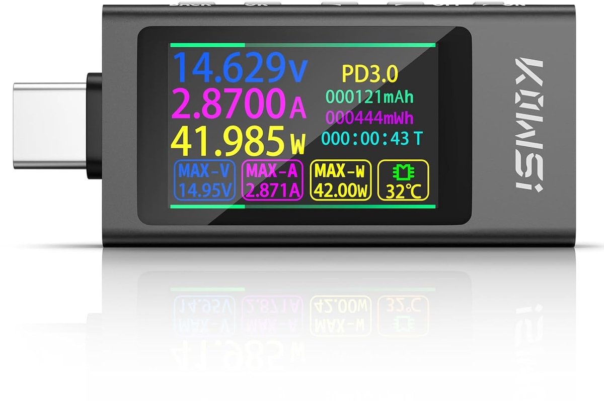 USB C Tester - X1 - USB C Spannings- en Stroommeter - Voor Opladers en Power Banks