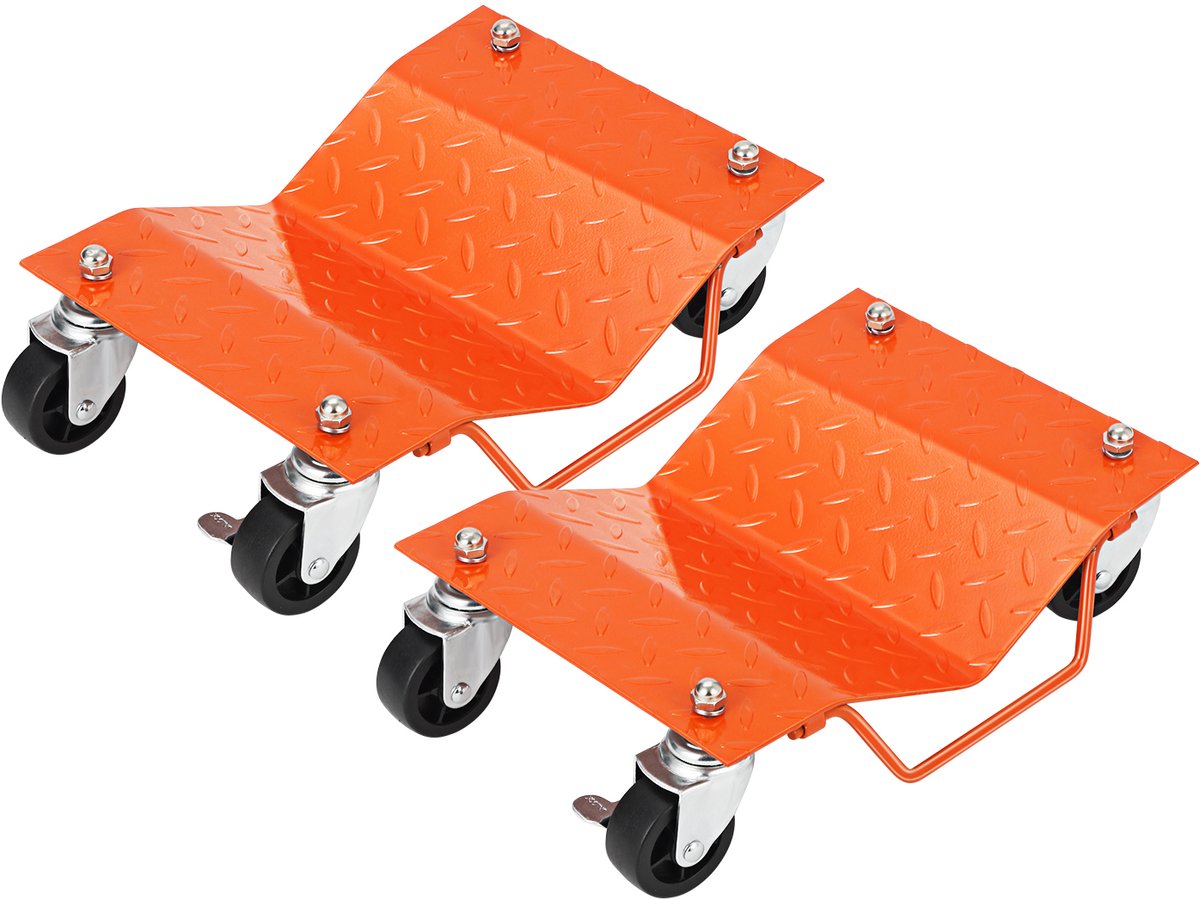 HoerFuriy - Wiel Dolly Staal Set 2‑Stuks - Stalen Band Positionerings Skates Met 360° Zwilwielen En Veiligheidsslot - Tot 680 KG - Per Stuk Voor Auto SUV Motor Atv Garage Werkplaats - Oranje