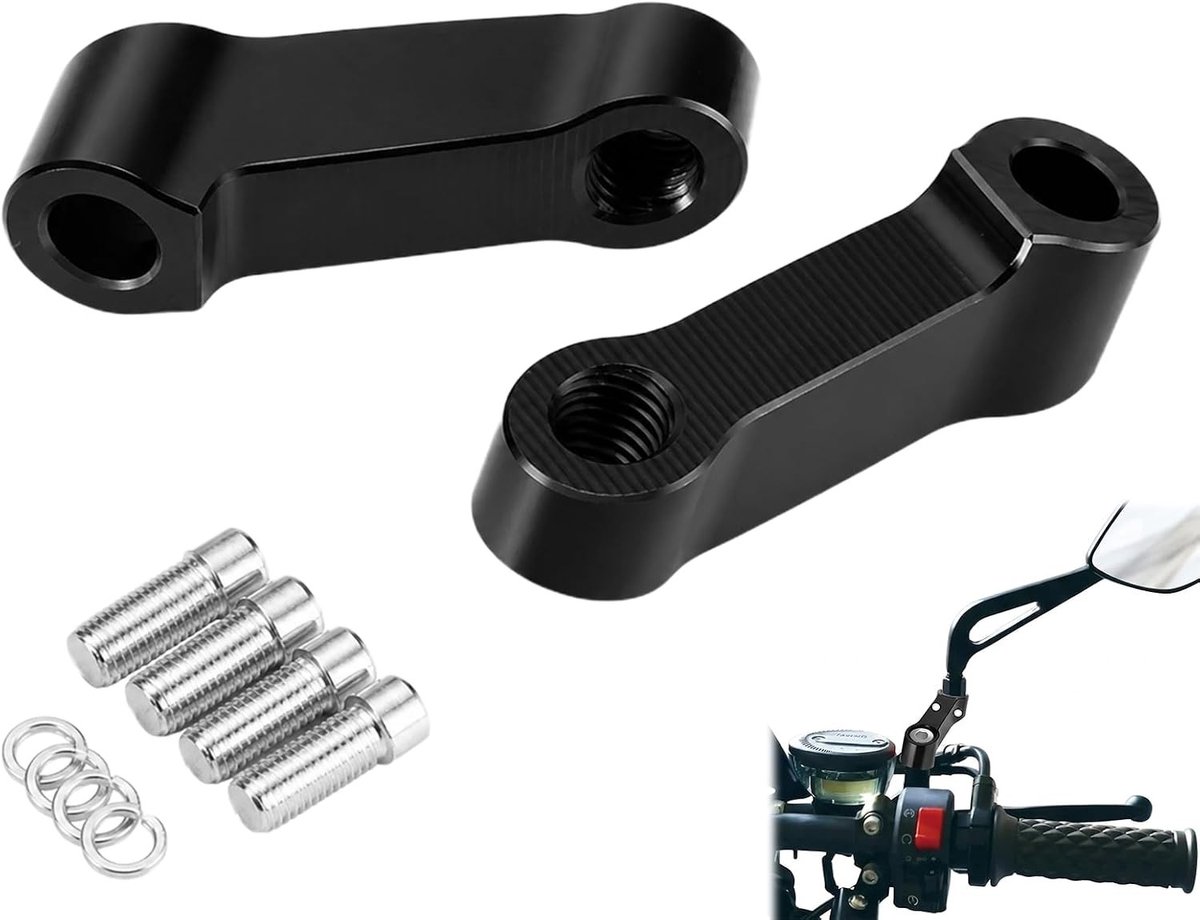 Spiegelverlenging voor motorfiets - M10, aluminium, zwart, 2 stuks | Verbeter je gezichtsveld met corrosiebestendige spiegelverlengingen, eenvoudig te monteren en duurzaam