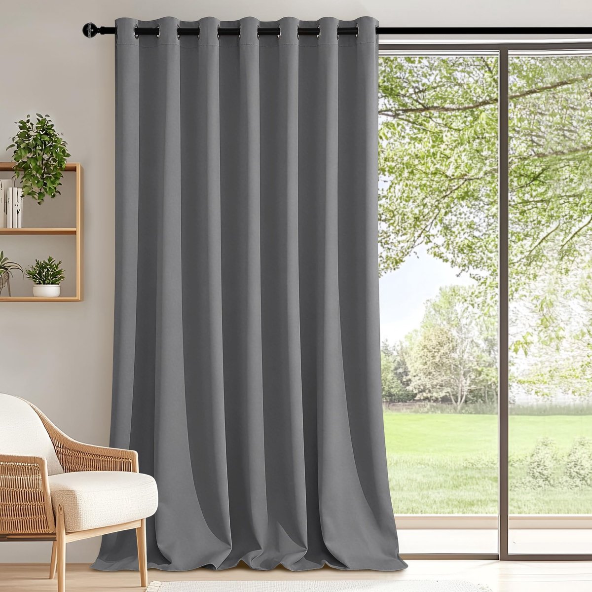 Extra Breed Verduisterend Gordijn Grijs 200 x 245 cm met Oogjes