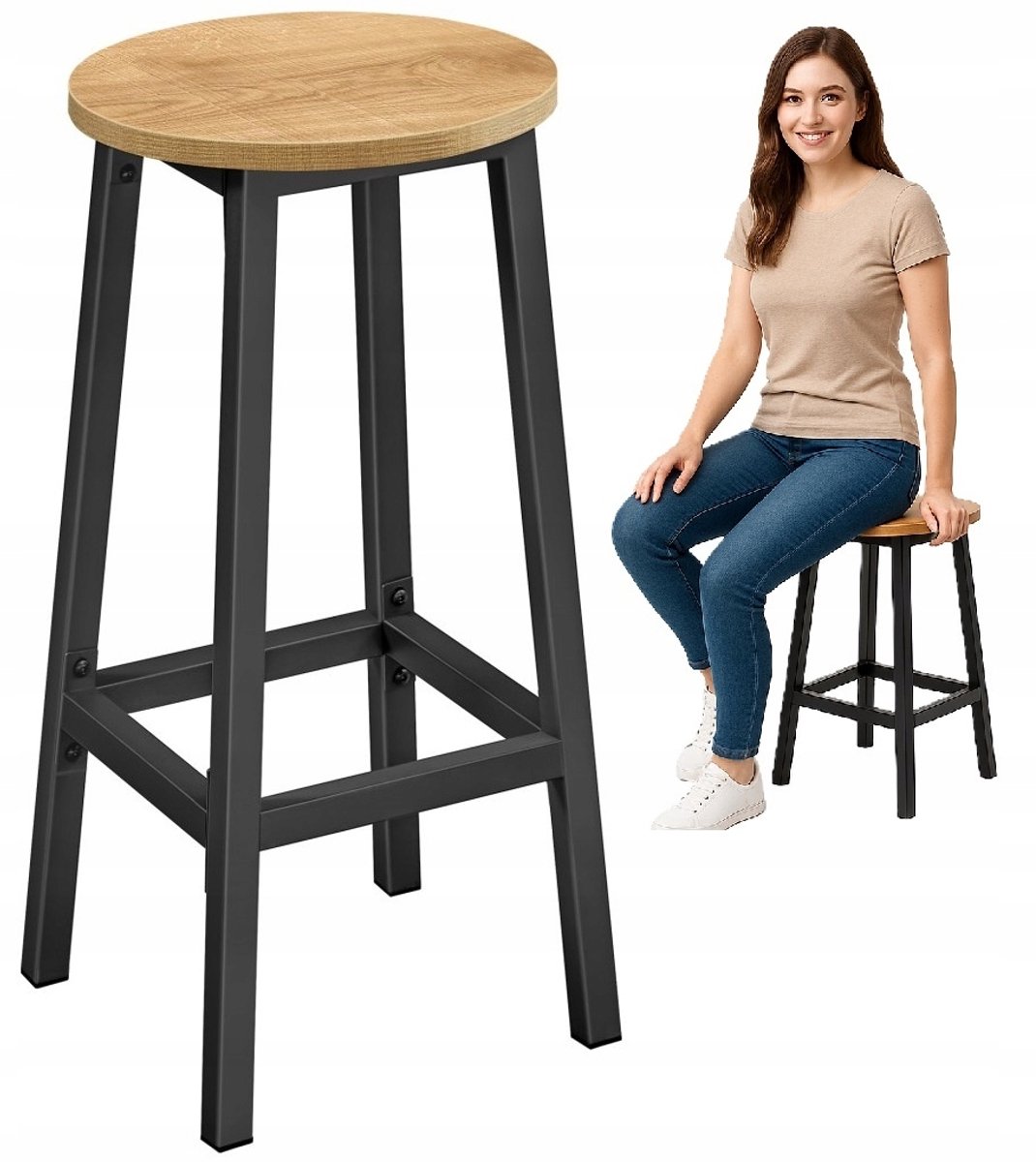 Houten Barstoel Keuken 65cm - Stijlvolle Loft Design met Voetensteun