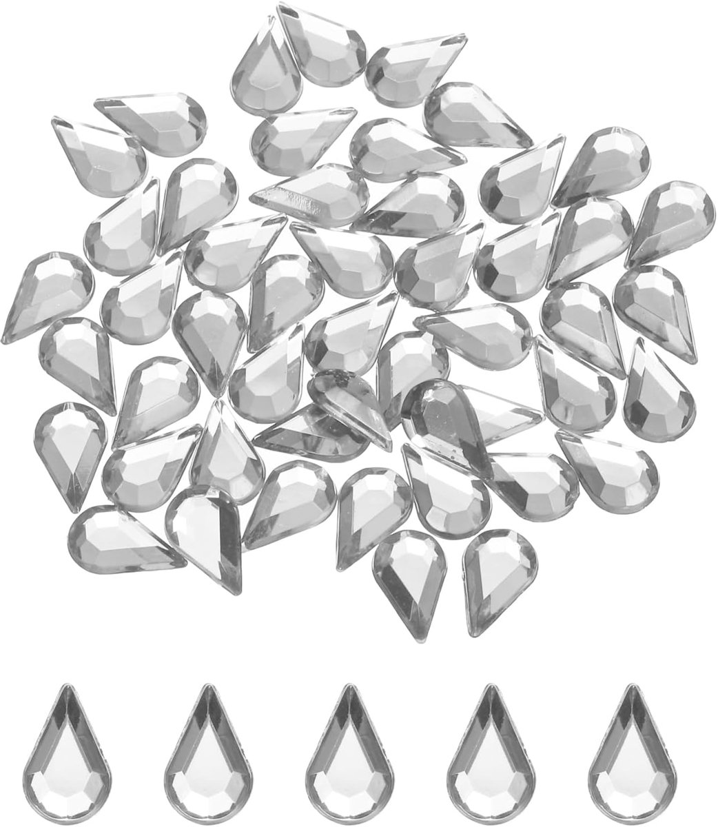 100 stuks platte acryl traanvormige stenen, 8 x 13 mm, kunst strass-steentjes voor doe-het-zelf knutselen, kralen, bruiloftsfeest, gezichtsbeschildering, sieraden maken, wit
