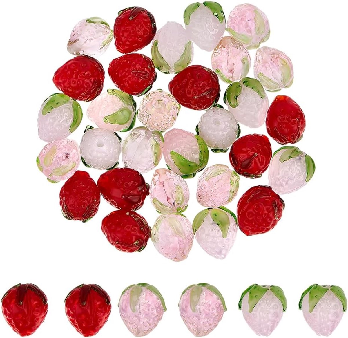 Kralen 30 stks Roze Rode Fruit Kralen Handgemaakte Lampwork Bead 3D Aardbei Losse Kralen voor Sieraden Maken Kerst Armbanden Ketting Oorbel DIY Ambacht, 15x13-15mm