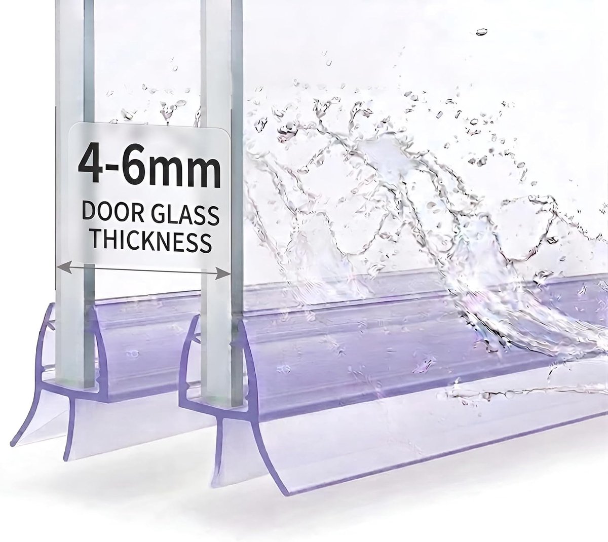 Afdichting voor douchedeur (2 x 100 cm) voor 6 mm 7 mm 8 mm dikke glazen deuren | waterafstotende doucheafdichting of douchecabine-afdichting met optimaal geplaatste rubberen lippen