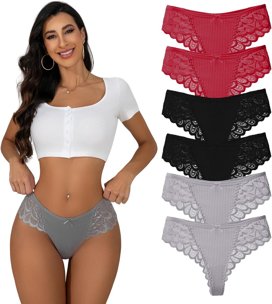 Lazen Sexy Hipster-Onderbroeken Slip Naadloze Ondergoed met Lazen-Detail 6-Pack S-4XL