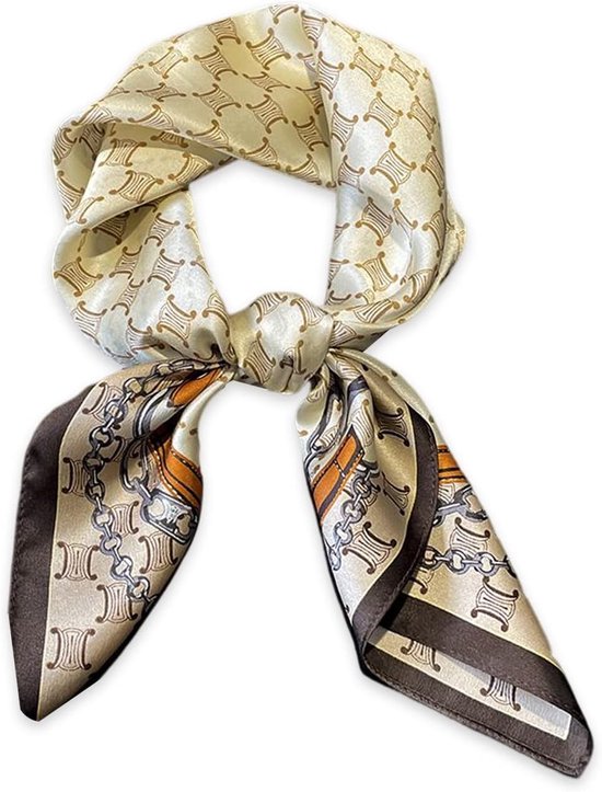 Zijden Sjaal Vrouwen Vierkante Sjaal 70×70Cm Retro Geometrische Ketting Satijn Kleine Sjaal Halsdoek Bandana Hoofdtooi Haarband