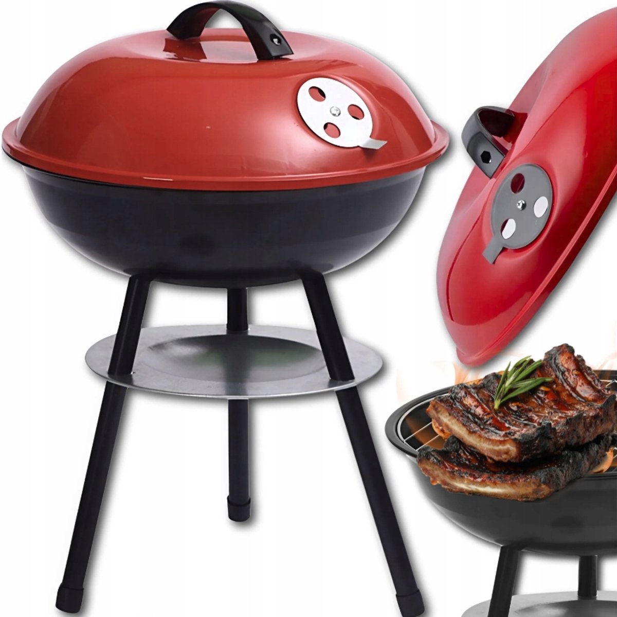 Merkloze Draagbare Koolgrill met Deksel - 48cm Hoog