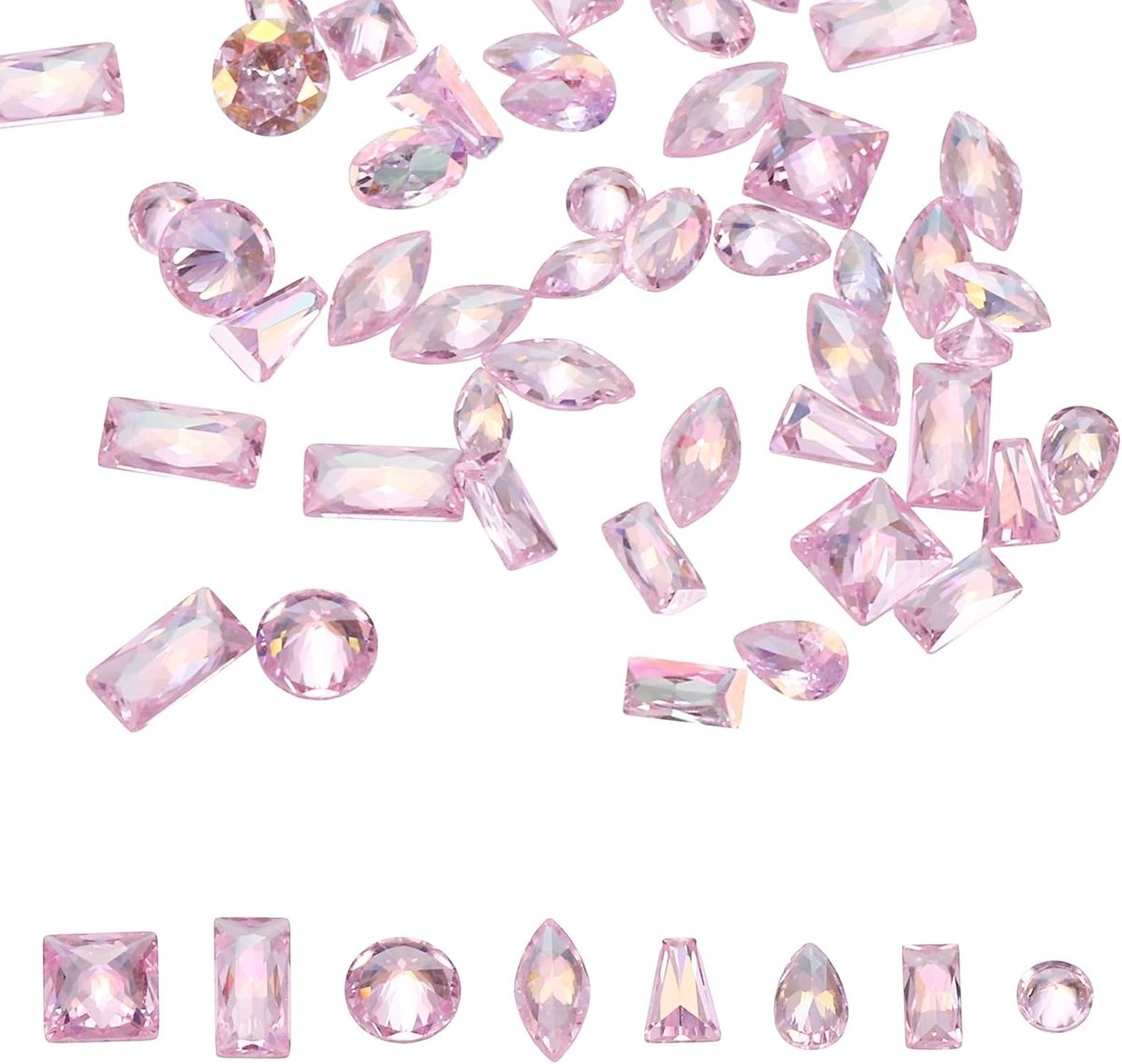 50 stuks zirkonia-kristallen, glanzend, 2-4 mm, verschillende vormen, mini-diamanten, nagels, kristallen, nagels, edelstenen, 3D-kristal, met platte achterkant