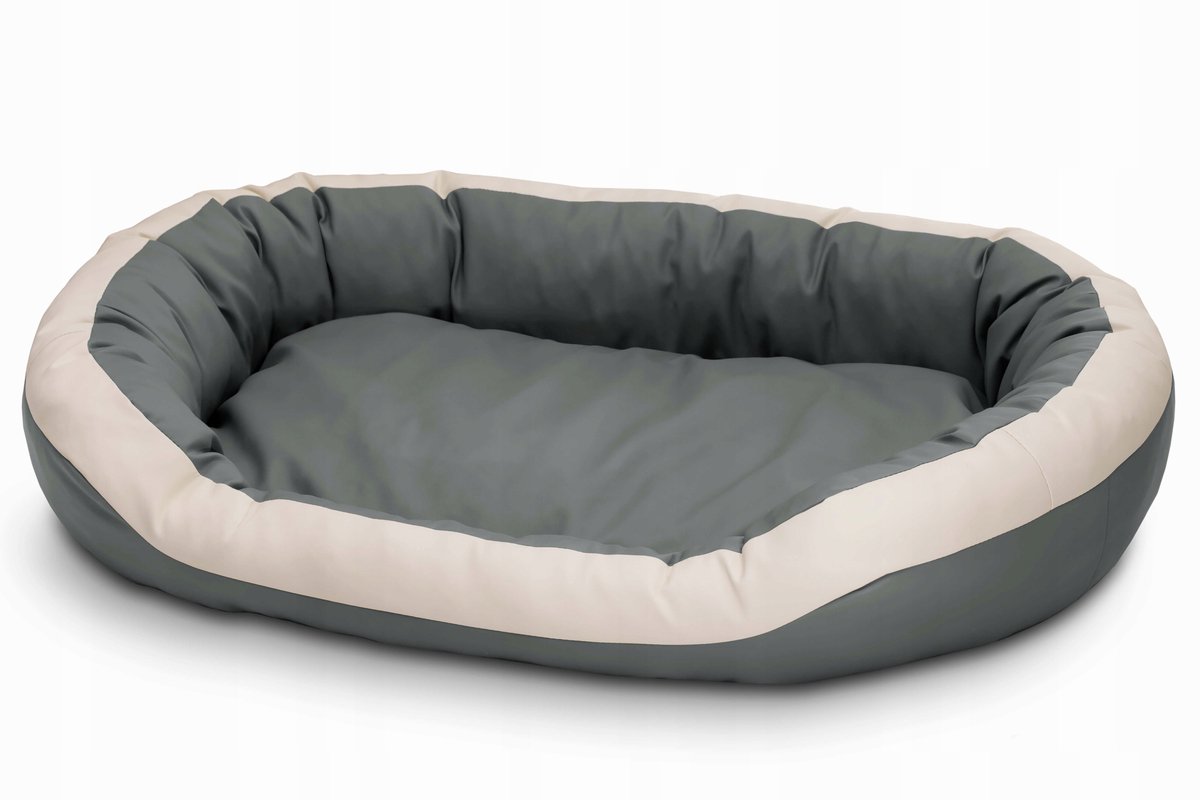 Luxe Hondenkussen Eco-leer - Maat L 110x80cm - Grijs met Ecru