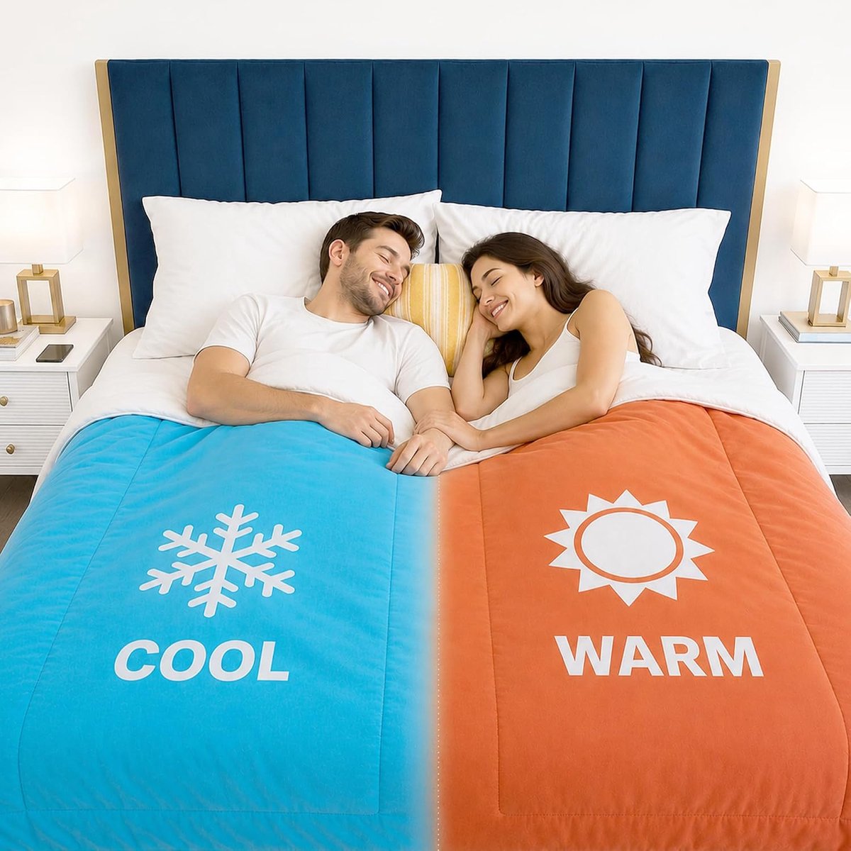 Dual Zone Comforter voor koppels – Hypoallergeen, Alternatief Down Zijn en Haar Dekbedovertrek Houdt iedereen Comfortabel – Machine Wasbaar Twee Temperatuur Comforter (Wit, Europees Tweepersoons)