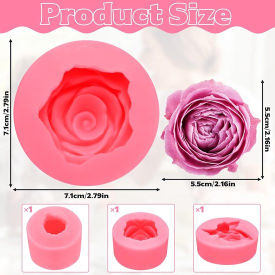 Vormen, 3 stuks, gietvormen, bloembal, siliconen gietvorm, bloemenbal, siliconen gietvorm, bloemen, kaarsvormen, pioenroos, 3D-kaarsvormen om te gieten, voor doe-het-zelf handwerk — afbeelding 4