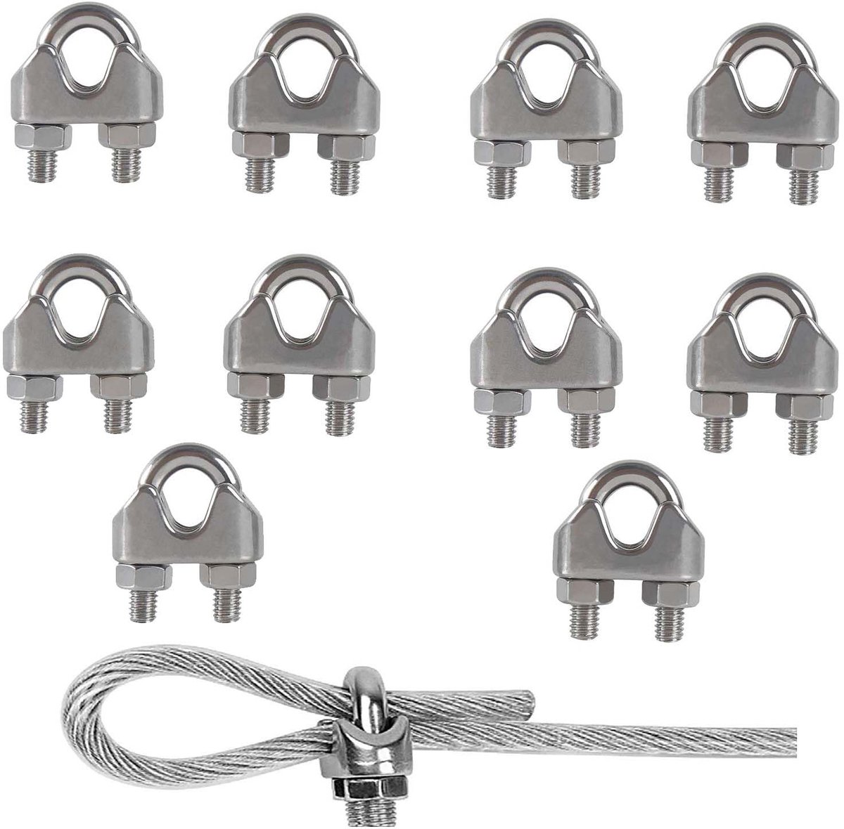 Wire Rope Clip Clamp 304 Roestvrijstalen Kabel Clip, U Bolt Zadelklem, Wire Rope Cable Clamp, voor Rigging Touw en spankabel Tuin Spankabels Industrie Huishoudelijke Verzending 10 stks