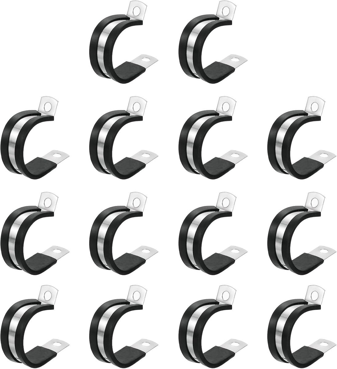1-1/4 inch (32 mm) kabelklem, 304 roestvrij staal rubberen geïsoleerde klem R-vorm metalen klem buishouder voor buis slang draad kabel installatie 14 stuks