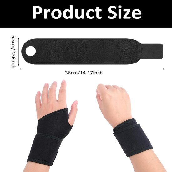 2 x tunnel-polsbandages, verstelbaar en ademend, voor heren en dames, voor kantoor, sportschool, tennis, peesontsteking, artritis, sportbescherming, zwart — afbeelding 2