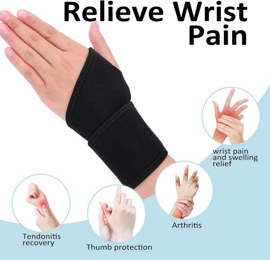 2 x tunnel-polsbandages, verstelbaar en ademend, voor heren en dames, voor kantoor, sportschool, tennis, peesontsteking, artritis, sportbescherming, zwart — afbeelding 4
