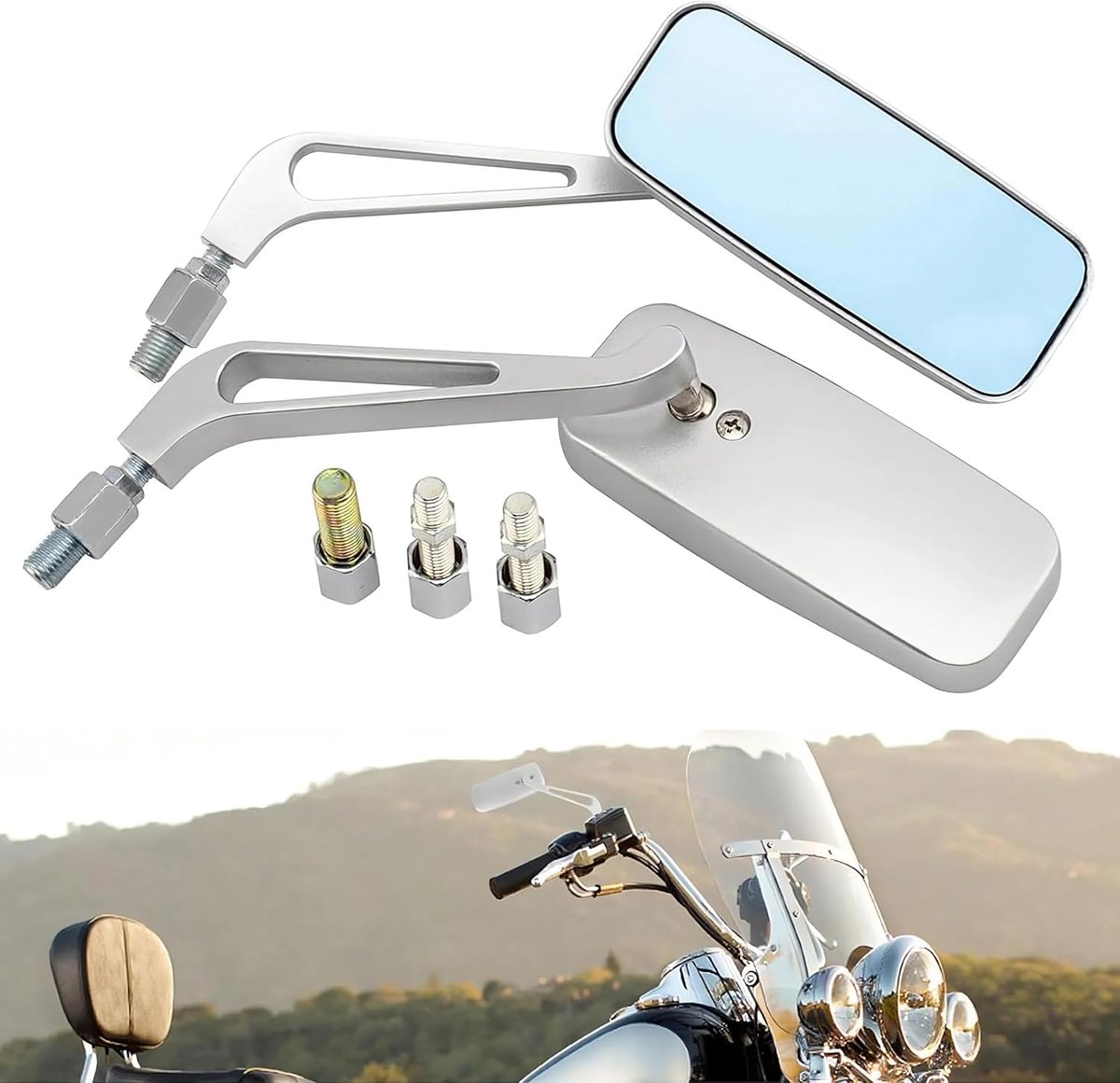 8mm 10mm Rechthoekige Achteruitkijk Side Mirrors Blauwe Glas Zijspiegels Compatibel met Honda Suzuki Straatmotor Cruiser Scooter Sportster