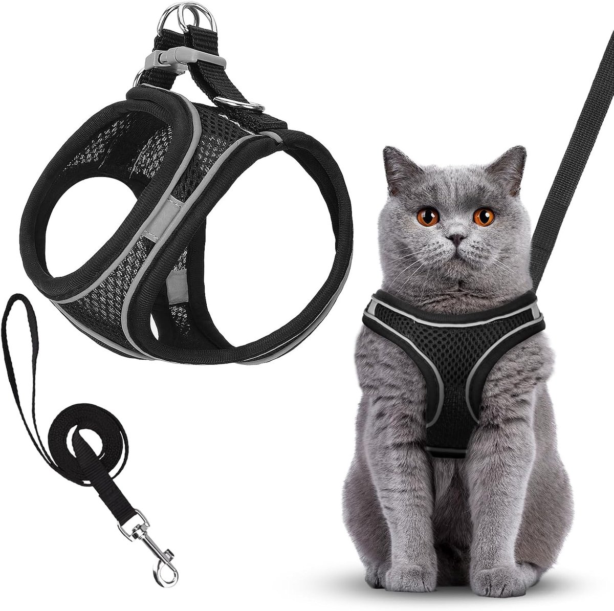 Kattentuigje, hondenharnas, anti-ontsnapping, reflecterend harnas, duurzaam verstelbaar kattenharnas met riem, ademend puppyharnas voor outdoor wandelingen (S)