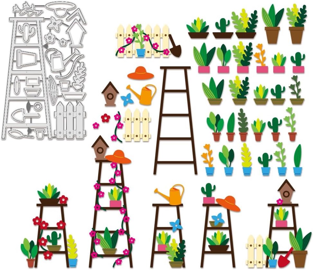 Tuin Thema Snijmallen, Ladder Ingemaakte Bloem Koolstofstaal Stencil Sjabloon Tuinieren Tool Metalen Die Cuts Crafting Matrijzen Snijden Voor Kaarten Maken Scrapbooking