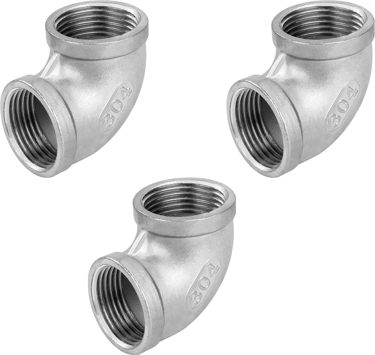 Hoekfitting van roestvrij staal, 3-delig, 3/4 inch vrouwelijk tot 3/4 inch vrouwelijke schroefdraad, elleboog roestvrij staal 304, slangaansluiting 90 graden, loodgietersaansluiting voor water, lucht