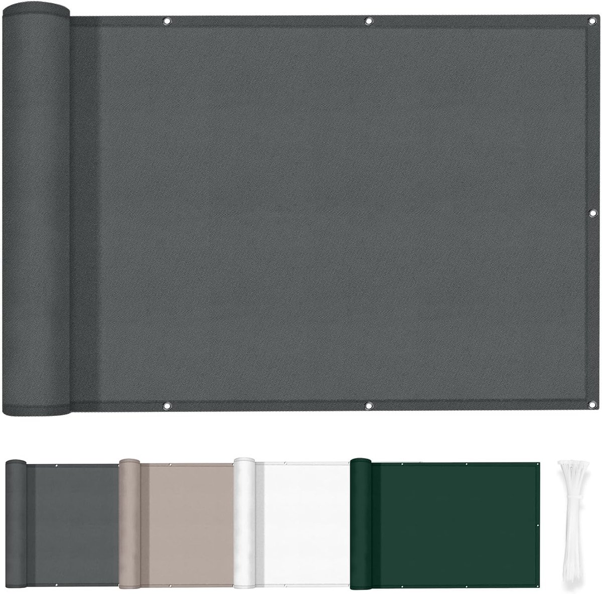 Balkon Scherm 85x800cm, PES Waterdicht, Anthrazit | Windbestendig en UV-Werend, Privacy Scherm voor Balkon en Terras, met Kabelbinders