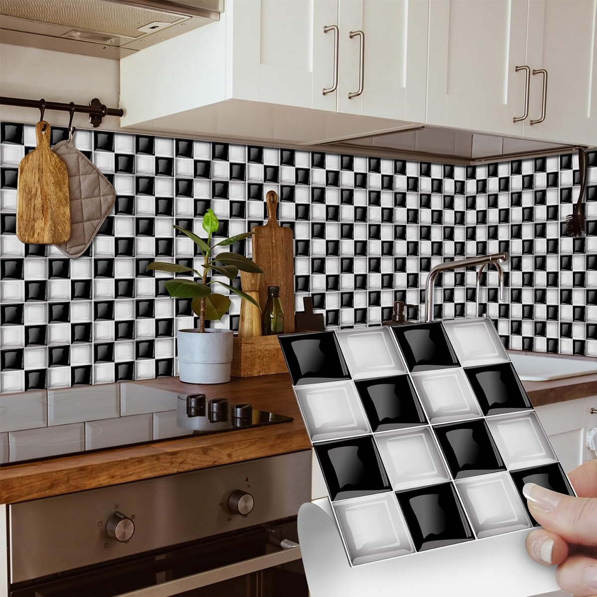 Tegelstickers voor badkamer, zelfklevende pel-en-plak tegels vinyl spatwand voor keuken kamer transformatie woondecoratie (10 x 10 cm)
