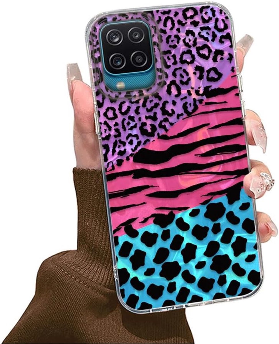 Hoesje voor Samsung Galaxy A12 / M12 / A12 Nacho, esthetisch retro glanzend luipaardpatroon ontwerp, kleurrijke glanzende pc-achterkant zachte slanke schokbestendige TPU-bumper beschermend