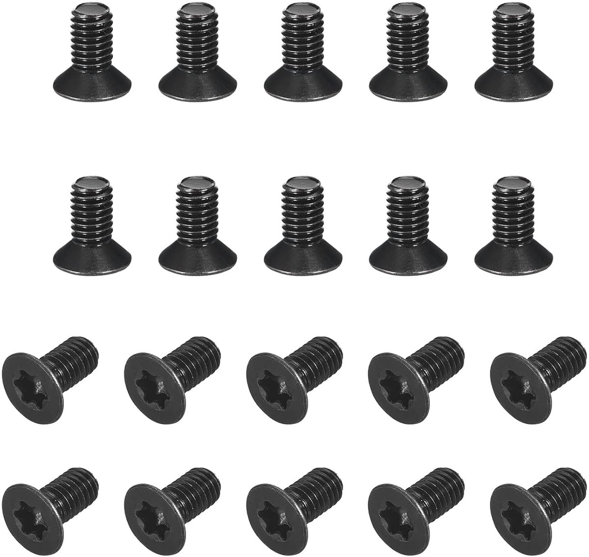 M6-1,0 x 12 mm platte kop, torx-diefstalbeveiligingsmachineschroeven, 50 stuks 10,9 graden gelegeerd staal, torx-aandrijving, verzonken kop, volledige schroefdraad, zwarte oxide afwerking