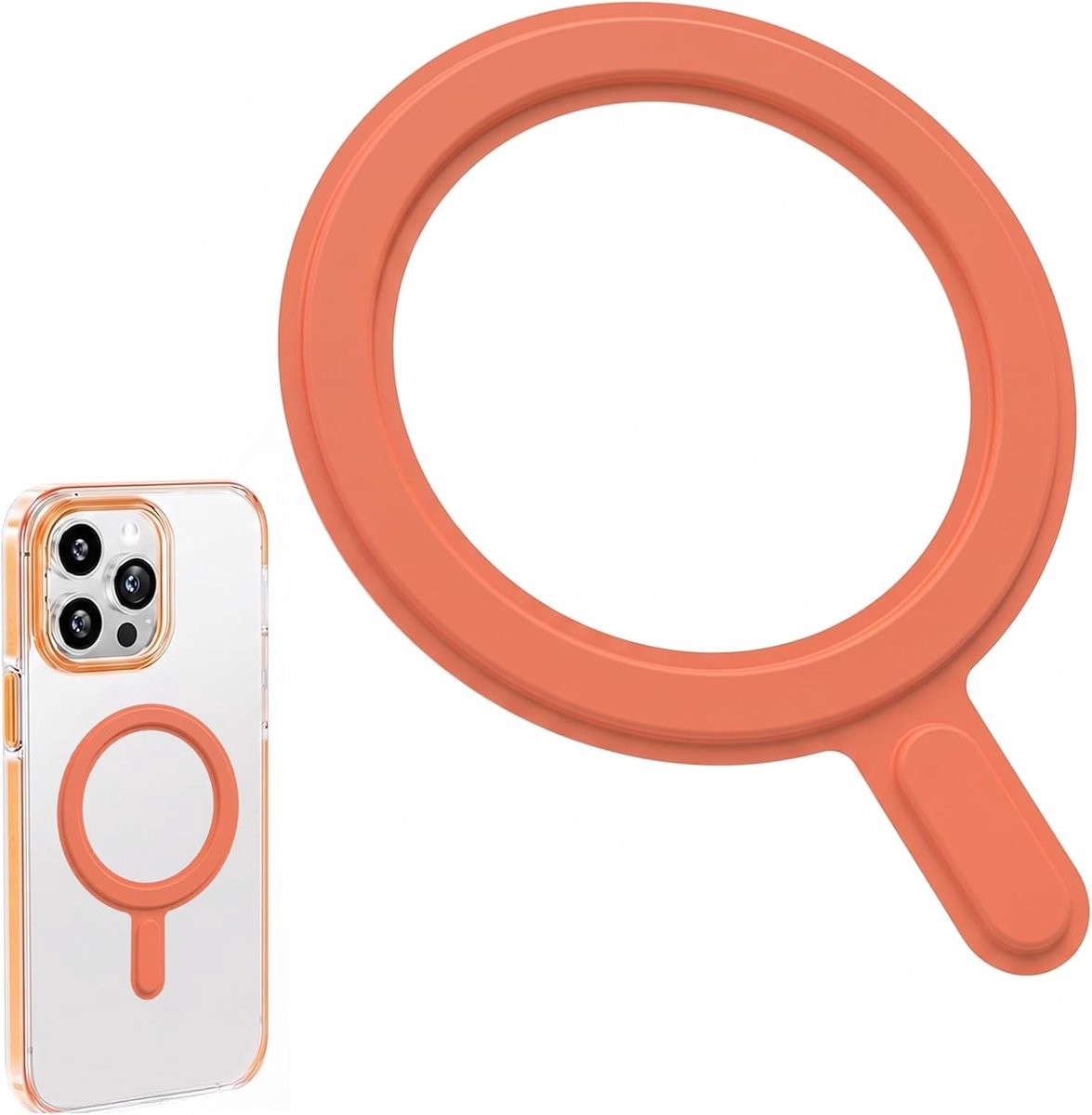 Magneetring, compatibel met mobiele telefoons, zelfklevende ring voor draadloos opladen en houder, kleur: Danxia-oranje, 1 stuk