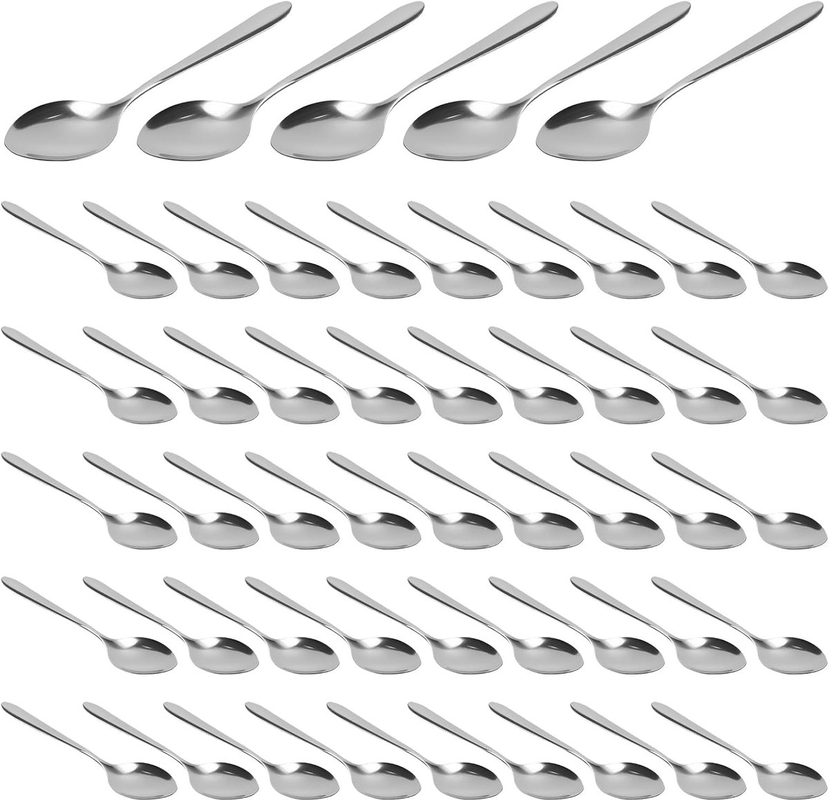 50 stuks roestvrijstalen lepelset, theelepel, koffielepel, espressolepel, mini-dessertlepel, roestvrij staal, kleine lepels voor thuis, restaurant, café, vaatwasmachinebestendig, 16,7 x 3,8 cm