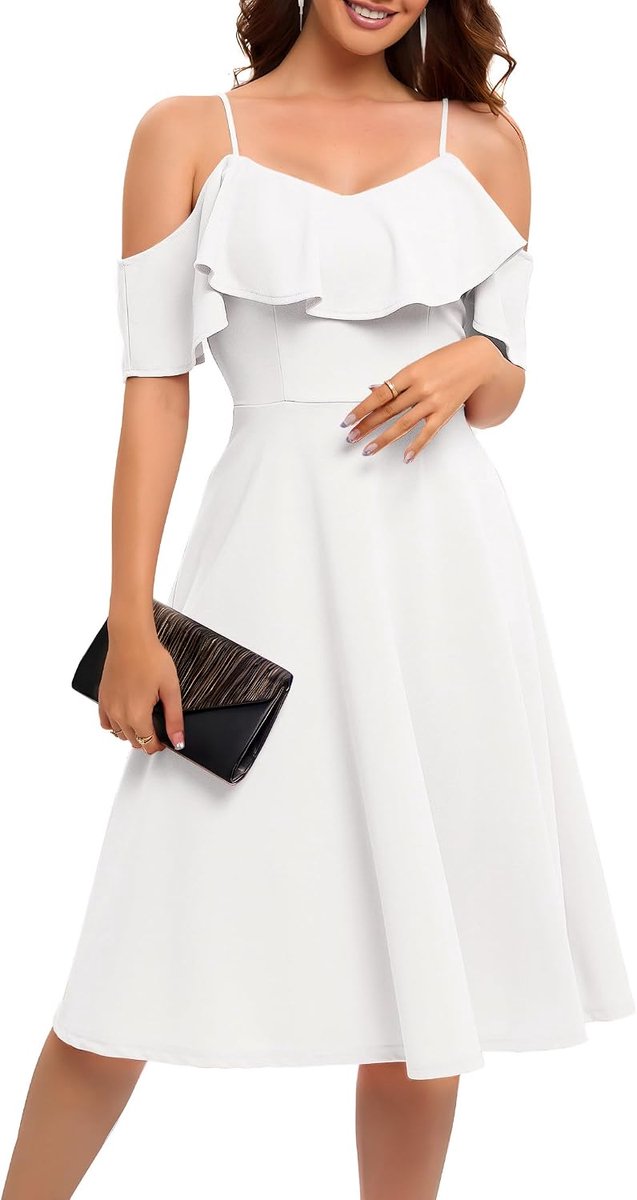 Cocktailjurk, chic, voor doop, ceremonie, bal, bruiloft, middellang, met bandjes