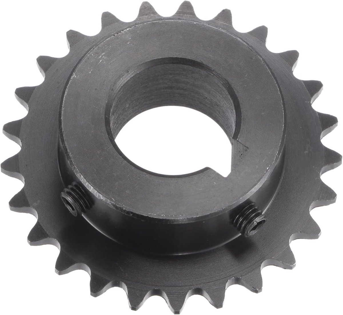 Sourcing map Tandwiel met 25 tanden type B enkelstreng 1/4 inch verdeling 19 mm boring zwart oxide koolstofstaal wiggroef met 2 stelschroeven