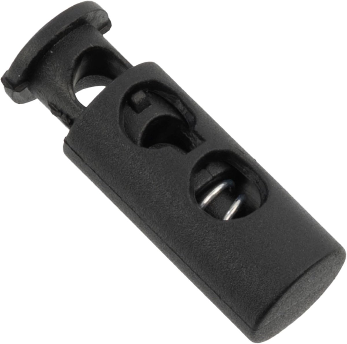 - Set van 12 veerstopper met 2 gaten - openingen 5 mm - van plastic - kleur zwart - aanpassing veters kleding accessoires