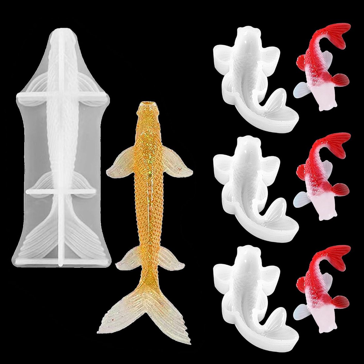 4 stuks goudvis epoxyharsvormen, koi vis siliconen mallen koi vis siliconen mallen epoxyhars siliconen mallen voor doe-het-zelf sieraden hangers bedels kaars decoratie