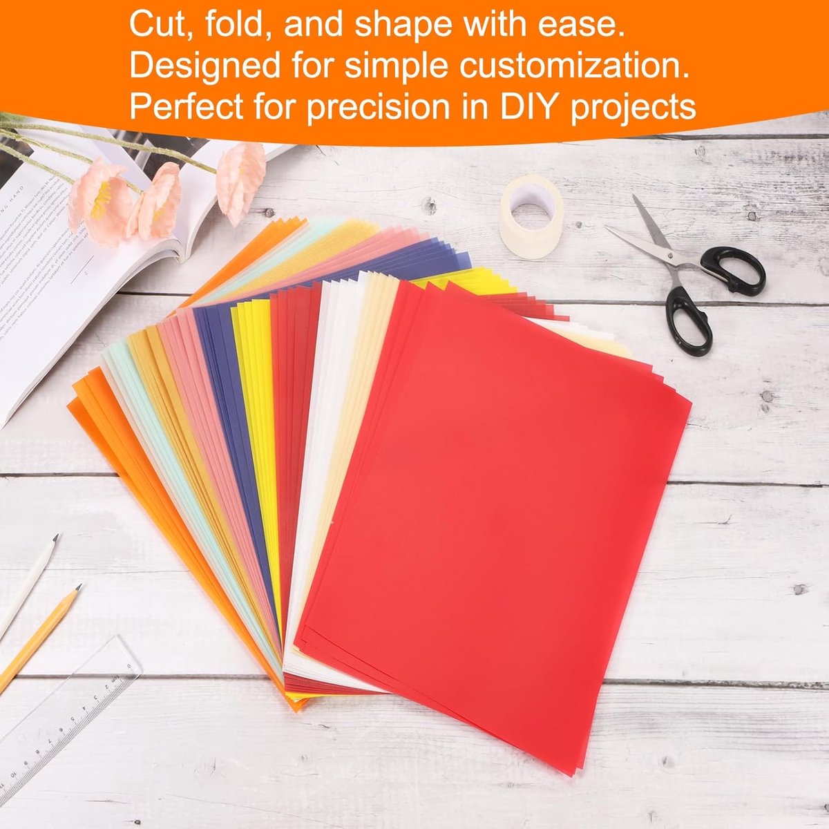 Perkamentpapier, 40 vellen, oranje, geel, transparant, 8,5 x 11 cm, bedrukbaar perkamentpapier, transparante perkamentvellen voor bruiloftsuitnodigingen, inkjet, laserprinter